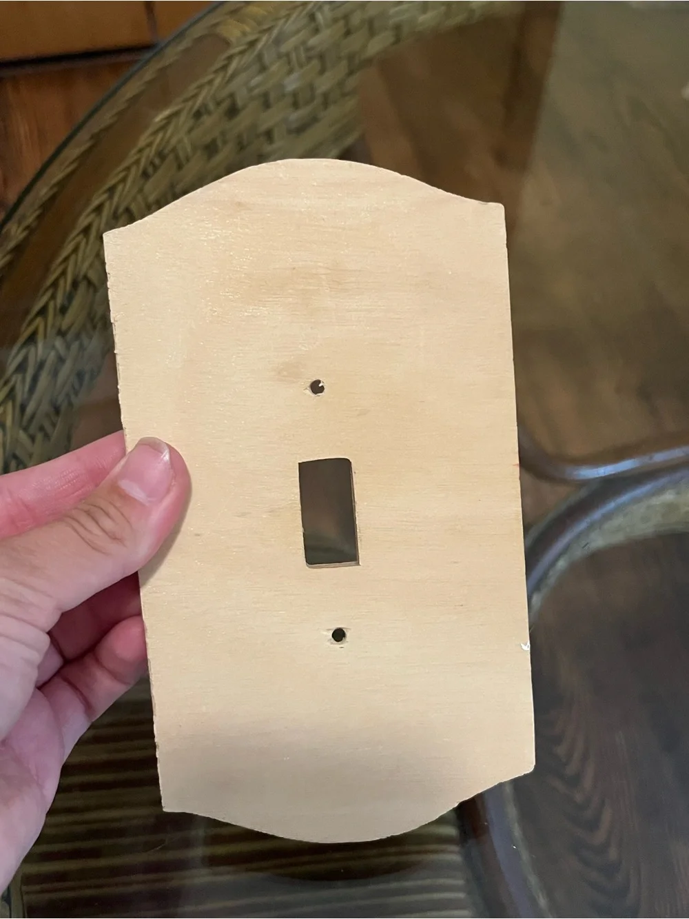 Handcrafted Teddy Bear Wood Light Switch Cover - Cream and Brown
